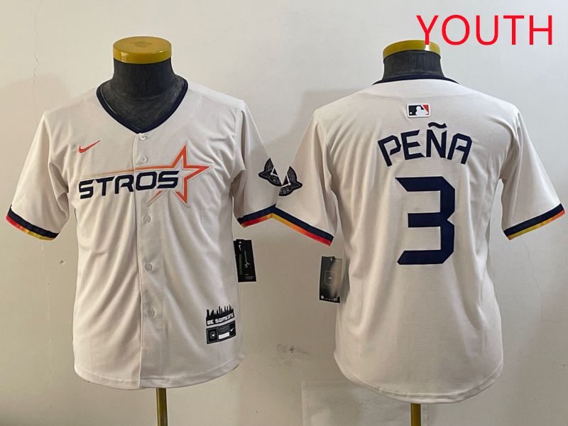 Youth Houston Astros #3 Pena Cream Three generations Joint Name 2025 Nike MLB Jersey style 4116->youth mlb jersey->Youth Jersey